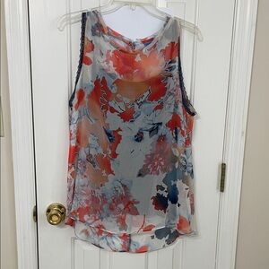 Simply Vera Vera Wang Sheer Floral Blouse - Red and Blue